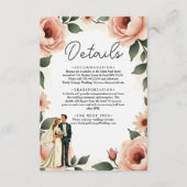 Waterverf Bloemen Blush Roze Bruid & Bruidegom Huw Informatiekaartje (Voorkant)