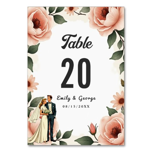 Waterverf Bloemen Blush Roze Bruid & Bruidegom Huw Kaart (Achterkant)