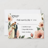 Waterverf Bloemen Blush Roze Bruid & Bruidegom Huw RSVP Kaartje (Voorkant)