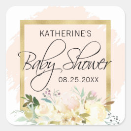 Waterverf Bloemen Blush Roze Goud Baby shower Vierkante Sticker