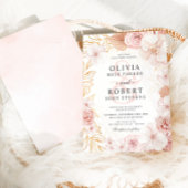 Waterverf Bloemen Blush Roze Goud Huwelijk Kaart