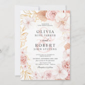 Waterverf Bloemen Blush Roze Goud Huwelijk Kaart (Voorkant)