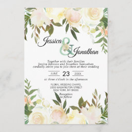 Waterverf Bloemen Blush Roze Ivoor Bruiloft Kaart