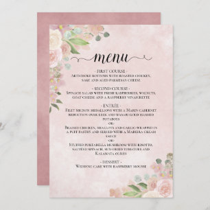 Waterverf Bloemen Blush Roze & Mauve Bruiloft Menu