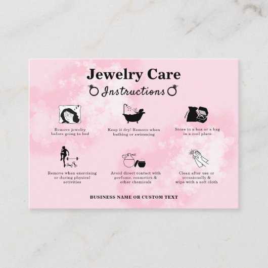 Waterverf Bloemen Blush Roze Sieraden Care Guide Informatiekaartje (Voorkant)