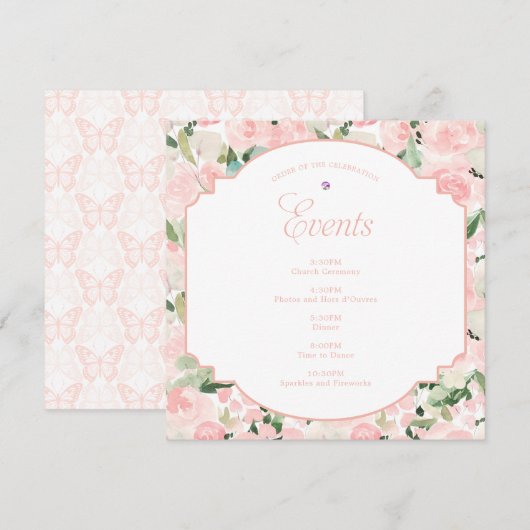 Waterverf Bloemen Blush Roze Vlinderfeest Programmakaart (Voorkant / Achterkant)