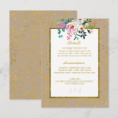 Waterverf Bloemen Blush Rozen Boho Wedding Gold Aankondigingskaart (Voorkant / Achterkant)