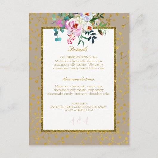 Waterverf Bloemen Blush Rozen Boho Wedding Gold Aankondigingskaart (Voorkant)