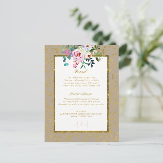 Waterverf Bloemen Blush Rozen Boho Wedding Gold Aankondigingskaart (Staand voorkant)