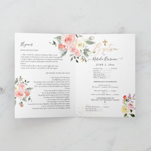 Waterverf Bloemen Blush Rozen LDS Doopprogramma Feestdagen Kaart (Binnen)