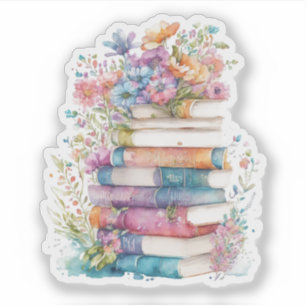 Waterverf Bloemen Boeken Sticker