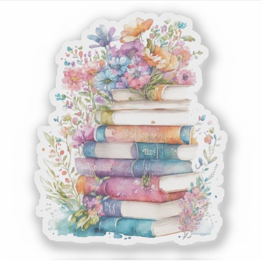 Waterverf Bloemen Boeken Sticker (Voorkant)