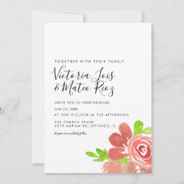 Waterverf Bloemen Boeket Blush Roze Trouwen Kaart