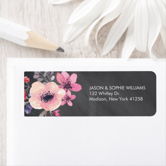 Waterverf Bloemen Boeket op Chalkboard Achtergrond Etiket (Insitu)