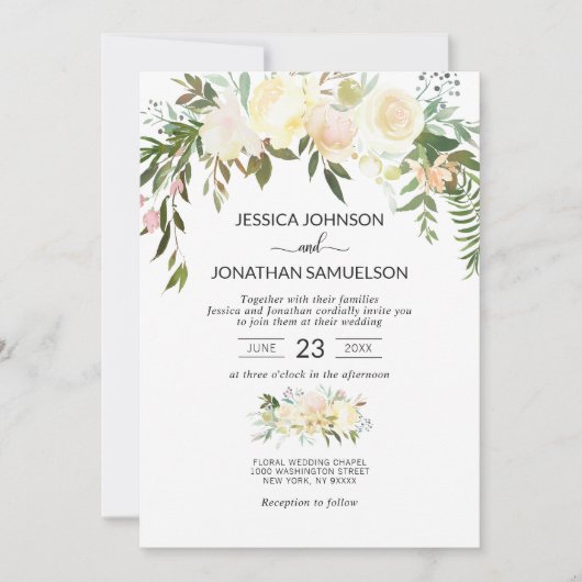 Waterverf Bloemen Boeket Roze Beige Ivoor Bruiloft Kaart (Voorkant)