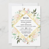 Waterverf Bloemen Boeket Roze Goud Wit Bruiloft Kaart (Voorkant)