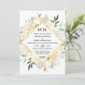 Waterverf Bloemen Boeket Roze Goud Wit Bruiloft Kaart (Staand voorkant)