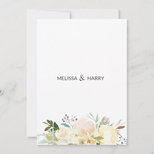 Waterverf Bloemen Boeket Roze Goud Wit Bruiloft Kaart (Achterkant)