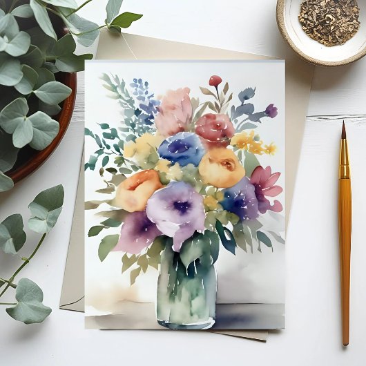 Waterverf Bloemen Boeket Schilderij Briefkaart