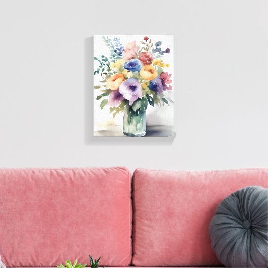 Waterverf Bloemen Boeket Schilderij Canvas Afdruk (Insitu (Woonkamer))