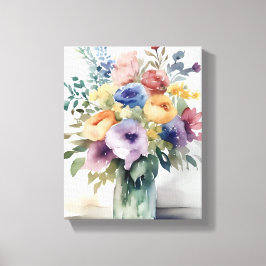 Waterverf Bloemen Boeket Schilderij Canvas Afdruk