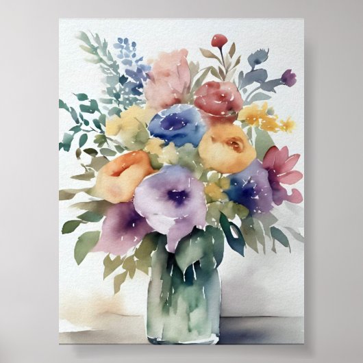 Waterverf Bloemen Boeket Schilderij Poster (Voorkant)