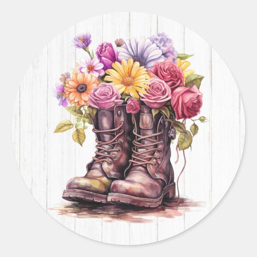 Waterverf Bloemen Boerderijen laarzen & rustieke s Ronde Sticker (Voorkant)