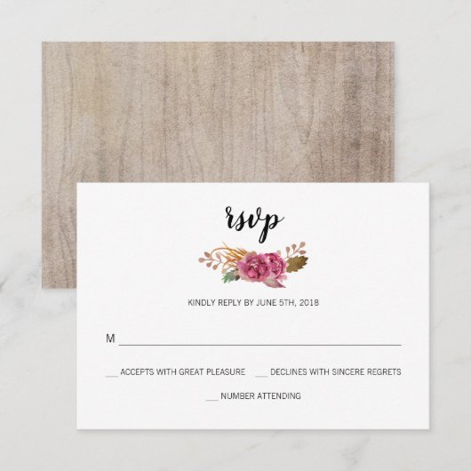 Waterverf Bloemen Boheemse Land Schuur Bruiloft RSVP Kaartje (Voorkant / Achterkant)