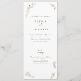 Waterverf Bloemen Boho Ceremonie Huwelijk Programmakaart