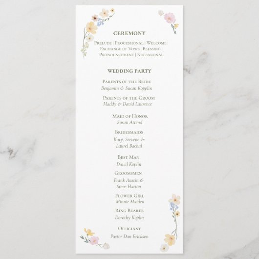 Waterverf Bloemen Boho Ceremonie Huwelijk Programmakaart (Achterkant)