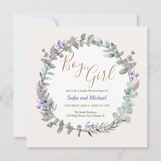 Waterverf Bloemen Boho Rustiek Geslacht Onthullen Kaart (Voorkant)