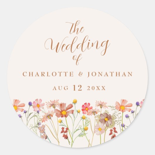 Waterverf Bloemen Boho Rustiek Huwelijk Ronde Sticker (Voorkant)