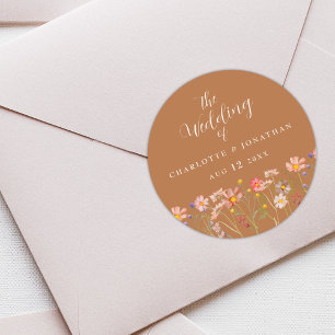 Waterverf Bloemen Boho Rustiek Terracotta Huwelijk Ronde Sticker