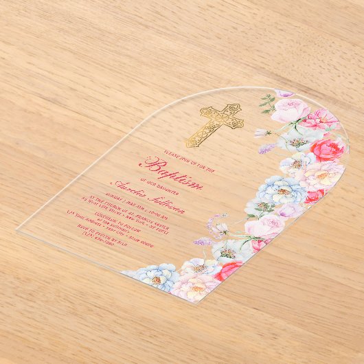 Waterverf Bloemen Boog Doop Acryl Uitnodigingen (Laagn)