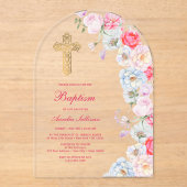 Waterverf Bloemen Boog Doop Acryl Uitnodigingen (Voorkant)