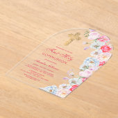 Waterverf Bloemen Boog Eerste Communie Acryl Uitnodigingen (Laagn)