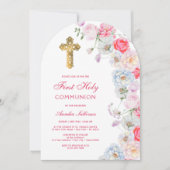 Waterverf Bloemen Boog Eerste Communie Kaart (Voorkant)