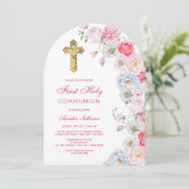 Waterverf Bloemen Boog Eerste Communie Kaart (Staand voorkant)