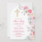 Waterverf Bloemen Boog Eerste Communie Kaart (Voorkant)