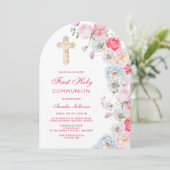 Waterverf Bloemen Boog Eerste Communie Kaart (Staand voorkant)