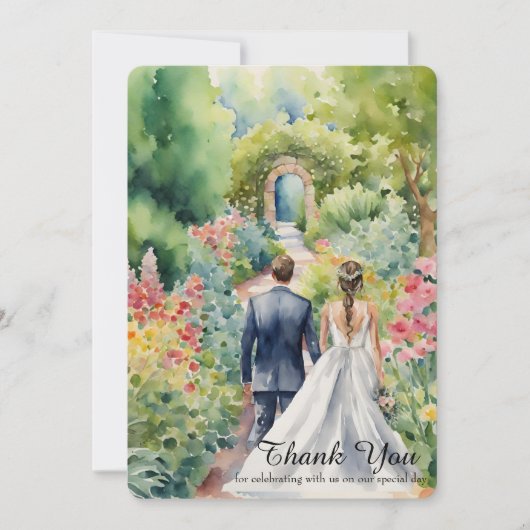 Waterverf Bloemen Boog Tuin Groen Bedankkaart (Voorkant)