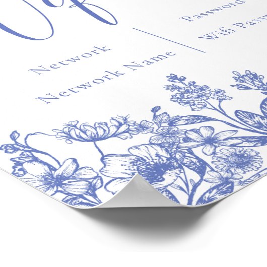 Waterverf Bloemen Botanisch Blauw Bloemen Wifi Sig Poster (Hoek)