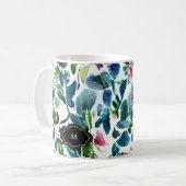 Waterverf bloemen botanisch patroon monogram koffiemok (Voorkant links)