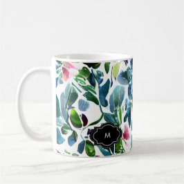 Waterverf bloemen botanisch patroon monogram koffiemok
