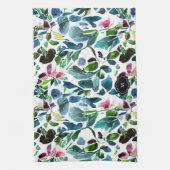 Waterverf bloemen botanisch patroon monogram theedoek (Verticaal)