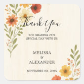 Waterverf Bloemen Botanische bruiloft Dank u Vierkante Sticker (Voorkant)