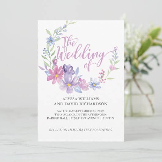 Waterverf Bloemen Botanische krans | Bruiloft Kaar Kaart (Staand voorkant)