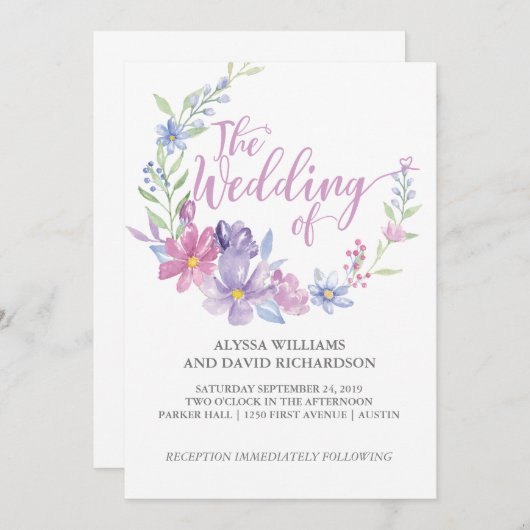 Waterverf Bloemen Botanische krans | Bruiloft Kaar Kaart (Voorkant / Achterkant)