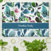 Waterverf Bloemen Botanische Patroon Monogram Naam Theedoek (Gevouwen)