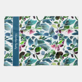 Waterverf Bloemen Botanische Patroon Monogram Naam Theedoek